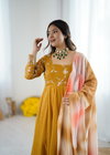 Jf 029 Crunchy Silk With Embroidery Sequence Work Anarkali Dress